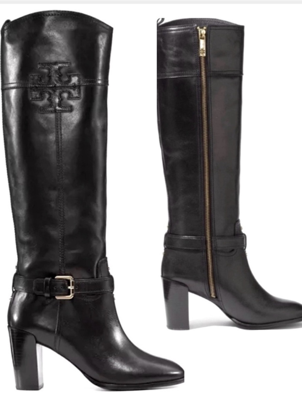 Tory Burch Blair Knee High Boots Womens Size 7.5 Black Leather